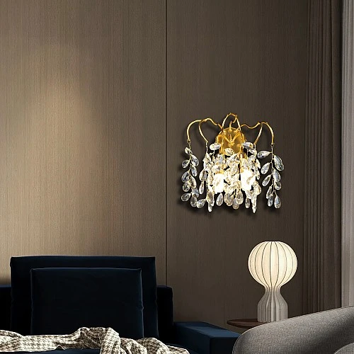 ابليك حائط جداري مودرن ذهبي مع عسلي مع شفاف ثنائي E14*2L مجوز