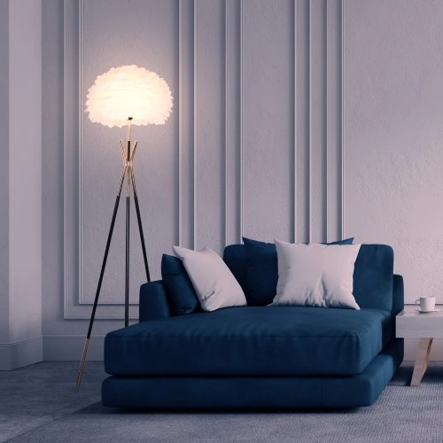  منتج ابجورة طويله مصباح أرضي ثلاث ارجل بتصميم مودرن مع لون ابيض شكل أنيق واضاءة هادئة مريحة للعين-F/B4836/BK+GD