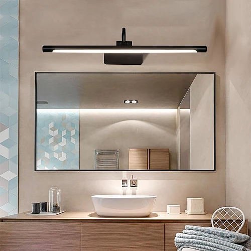 ابليك جداري مغسلة اسود لون الانارة 3اضاءات25 واط