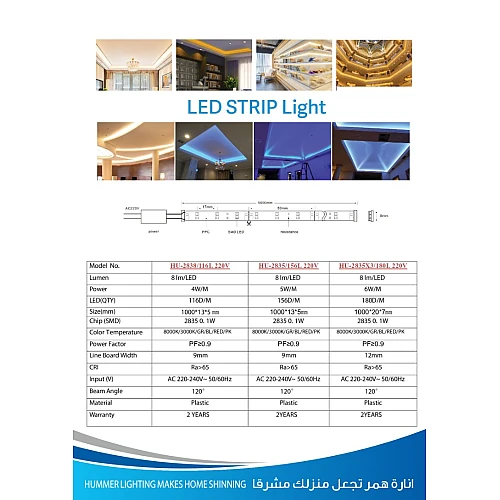  منتج إضاءة مخفية جبس بورد ستريب لايت لون ابيض 116 لمبة لفة 50 متر-HU2835/116L/WH 10M