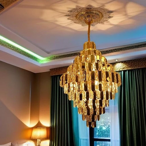 نجف كريستال لون ذهبي حديث بلمسة ساحرة وفاخرة قطر 800*H1150 ملم