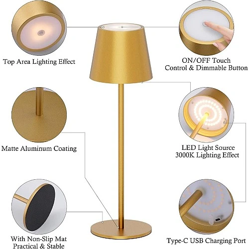  منتج اباجورة بطارية بدون أسلاك زيتي لون الانارة 3اضاءات تعمل باللمس-BA/T2436/CR+3CO
