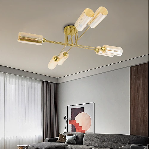 نجف إندل لون شكل ذهبي شفاف تصميم حديث وأنيق E27