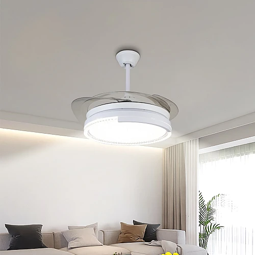  منتج نجف مروحة شكل ابيض بتصميم ريش قابلة للطي جميل واضاءة فاخرة متعددة الألوان ( كريمي + اصفر + ابيض ) 50 سم-HA/C5289FAN/500WH+3C