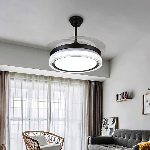 مروحة السقف القابلة للطي اسود لون الانارة 3اضاءات 50 سم