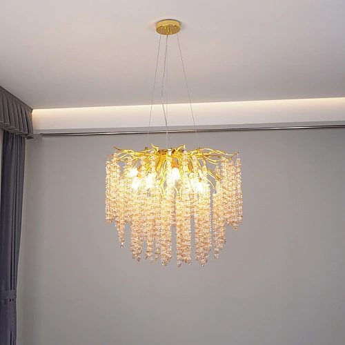 نجف مودرن شكل ذهبي شفاف عسلي تصميم راقي وفاخر E14*6 لمبة