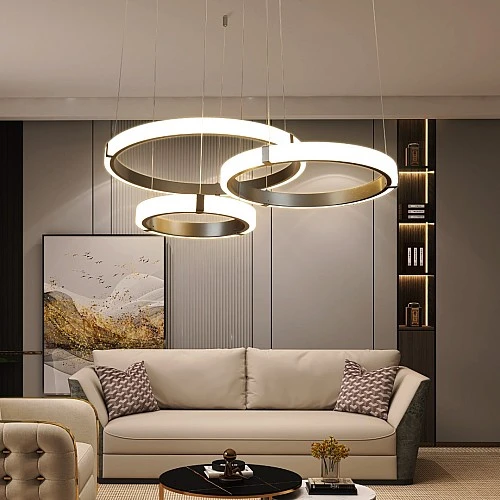 ثريا مودرن أنيقة 3 حلقات اضاءة سقف مودرن متعددة الألوان ( شمسي + اصفر + ابيض ) 225 واط اضاءة عصرية وجميلة