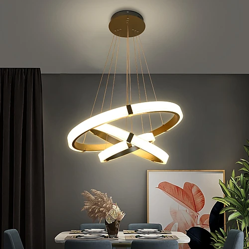 نجفة مودرن فاخرة 3 حلقات اضاءة سقف مودرن متعددة الألوان ( شمسي + اصفر + ابيض ) 225 واط اضاءة هادئة وراقية