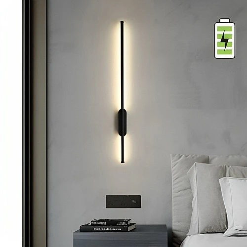  منتج ابليك جداري بتصميم هندسي حديث يعمل بالبطارية عود شكل اسود متعددة الألوان ( كريمي + اصفر + ابيض )-WA/C5292/BK+3CO