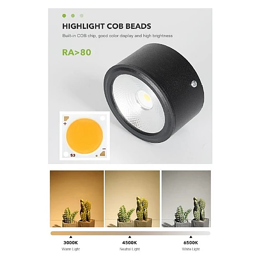 اضاءة سقف اسود كشاف سلندر 9 سم 10 واط إنارة سقف بيضاء واضاءة مريحة للعين