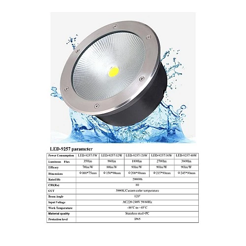 كشاف دفن 19.5 سم ارضي غاطسة لون الانارة ابيض 30 واط