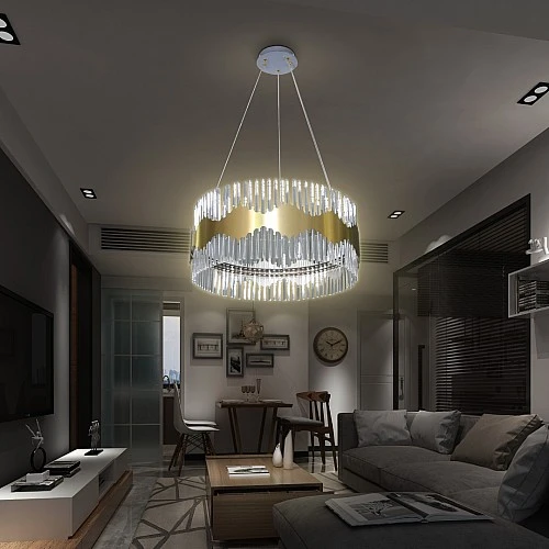 ثريا سيلفر مودرن ذهبي مع لون الانارة 3اضاءات قطر 60 سم