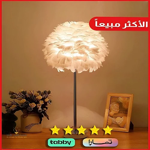  منتج ابجورة مصباح طاولة إضاءة ساحرة ومريحه شكل ريشي ولون فضي فخم E27-T/B4832/CH