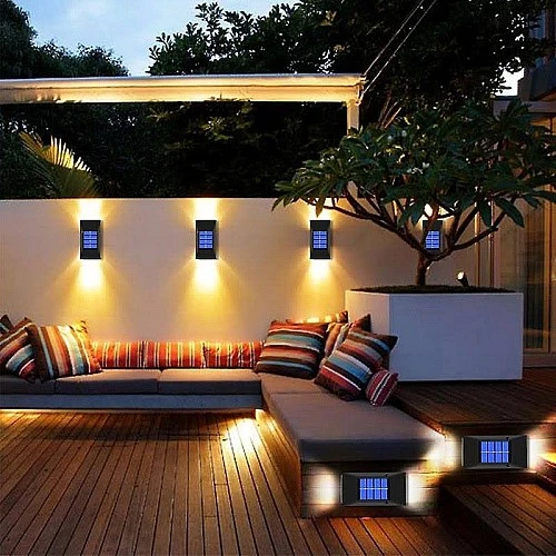  منتج كشاف جداري خارجي تعمل بالطاقة الشمسية اسود انارة لون الاضاءة اصفر-HU/SA2375/BK+WW