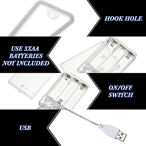 مصباح اضاءة ليد نيون على شكل صاعقة مضيئة للديكور، ازرق تعمل بالبطارية و USB