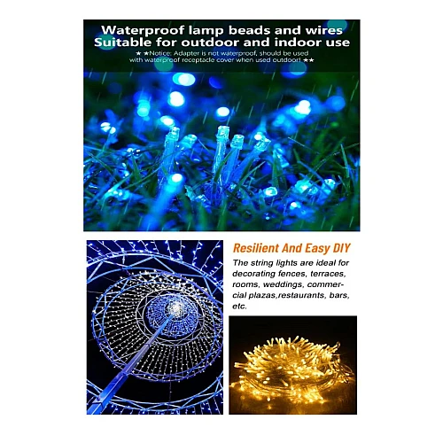 سلسلة عقد اضاءة طولية طول 100 متر لون الانارة اصفر تعمل بالكهرباء