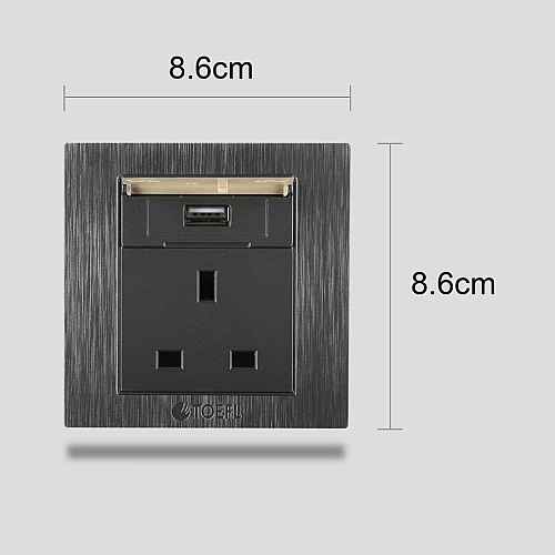 فيش ثلاثي مع منفذ يو اس بي USB لون جرافيت توفل
