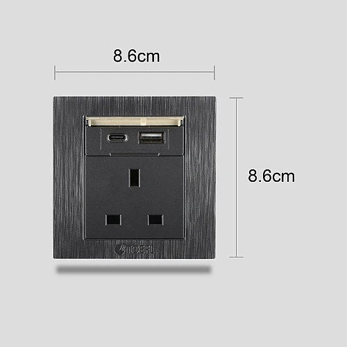 فيش ثلاثي مع منفذ يو اس بي USB مع تايب سي TYPE-C لون جرافيت توفل فيش ثلاثي مع منفذ يو اس بي USB مع تايب سي TYPE-C لون جرافيت توفل