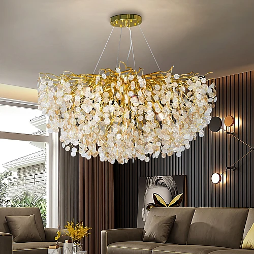 نجف مودرن ذهبي مع عسلي مع شفاف E14*15 لمبة مقاس 100 سم