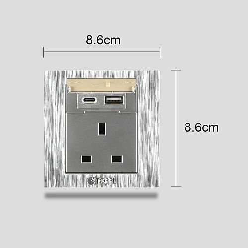 فيش ثلاثي مع منفذ يو اس بي USB مع تايب سي TYPE-C لون فضي توفل فيش ثلاثي مع منفذ يو اس بي USB مع تايب سي TYPE-C لون فضي توفل