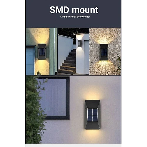  منتج كشاف جداري خارجي تعمل بالطاقة الشمسية اسود انارة لون الاضاءة اصفر-HU/SA2375/BK+WW