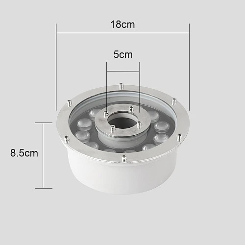 كشاف شلال ملون بدون ريموت مقاس 13 سم ماصورة 3 بوصة معيار مقاومة للعوامل الخارجية IP68 (يحتاج الى إضافة محول كهربائي خارجي)