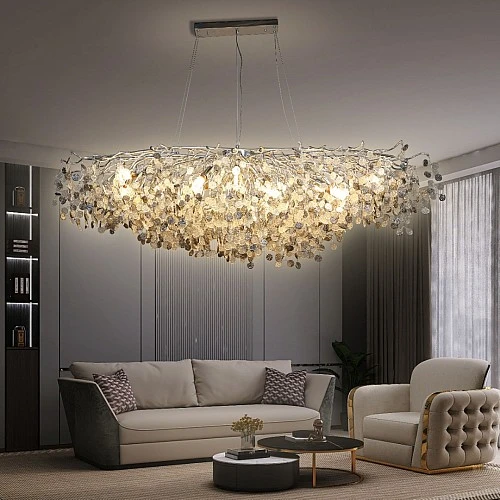 نجف مودرن مقاس 160 سم فضي مع شفاف مع رمادي E14*16 لمبة