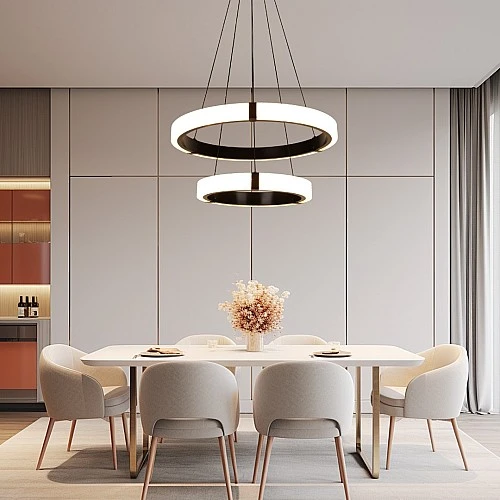 نجف مودرن حلقتين اسود لون الانارة 3اضاءات 115 واط