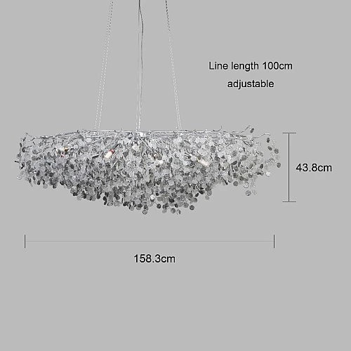 نجف مودرن مقاس 160 سم فضي مع شفاف مع رمادي E14*16 لمبة