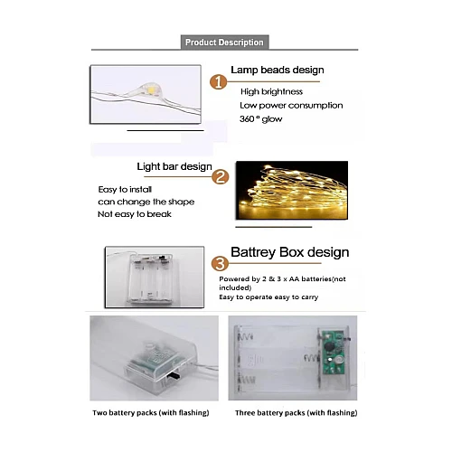 أضواء LED صفراء تعمل بالبطارية 2 متر