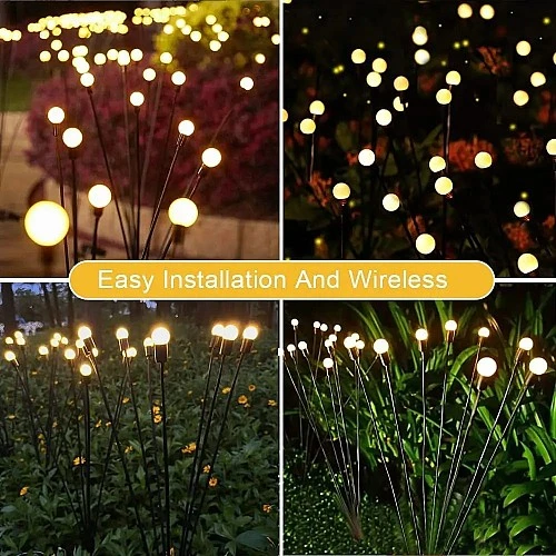 مصابيح ليد حديقة شكل يراعة تعمل بالطاقة الشمسية متمايلة مقاومة للماء في الهواء الطلق لون الانارة اصفر نابضة بالحياة للممرات 8 خلايا