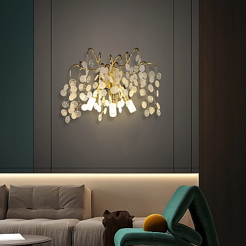 ابليك حائط جداري مودرن ذهبي مع شفاف مع ابيض E14*3 لمبة