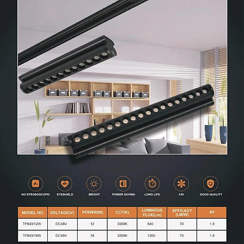 كشاف مسطرة عدسات متحرك مجرى مغناطيس لون الانارة اصفر 18 واط (الترا SLIM يحتاج الى ترنس) توفل