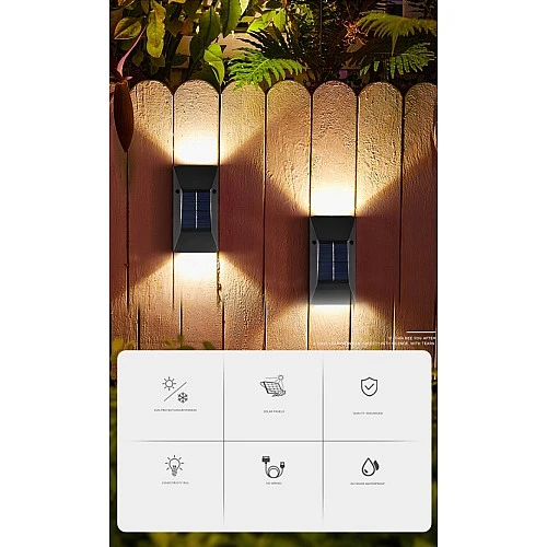  منتج كشاف جداري خارجي تعمل بالطاقة الشمسية اسود انارة لون الاضاءة اصفر-HU/SA2375/BK+WW