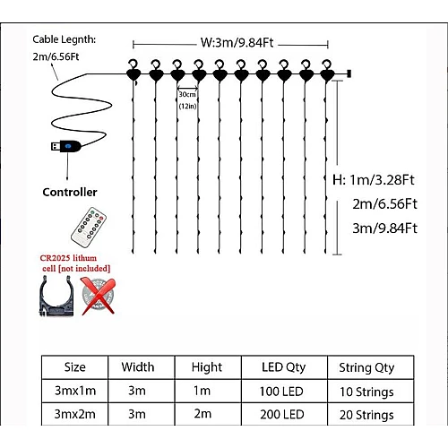 إضاءة ستائر LED ديكورية بتحكم عن بُعد– 8 أوضاع إضاءة USB