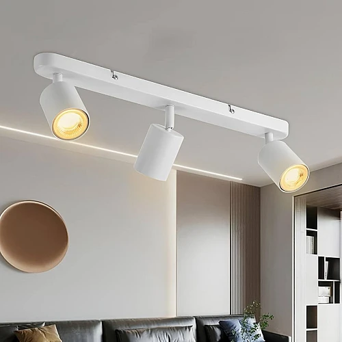 كشاف سقفي ثلاثي بقاعدة لمبة GU10 غطاء أبيض مستطيل بقاعدة متحركة مانع للتوهج | ديكور عصري