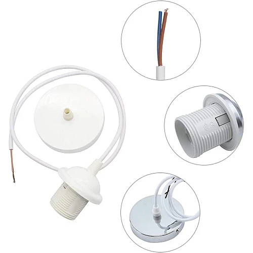 علاقي لمبة هولدر قاعدة E27 غطاء ابيض مع سلك مع كبس مرن