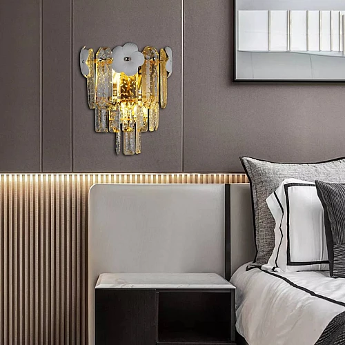 إضاءة ابليك حائط ذهبي كريستال E14*2L