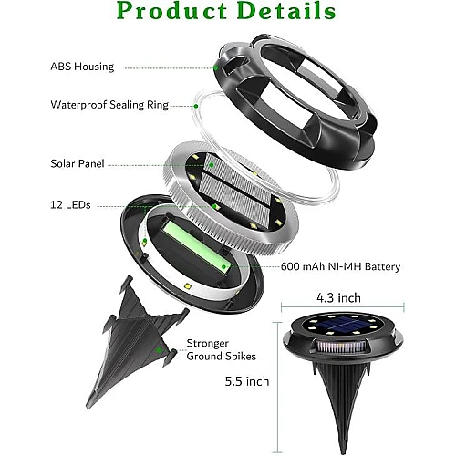 مصباح أرضي يعمل بالطاقة الشمسية بإضاءة صفراء للحدائق 