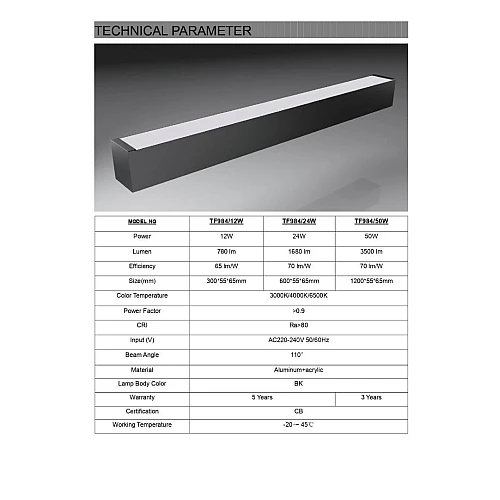 كشاف مسطرة ( قابلة للتوصيل ) معلقة او لطش مقاس 60 سم غطاء اسود لون الانارة شمسي كريمي 24 واط