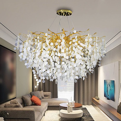 نجف مودرن ذهبي مع شفاف مع ابيض E14*15 لمبة قطر 100 سم نجف مودرن ذهبي مع شفاف مع ابيض E14*15 لمبة قطر 100 سم