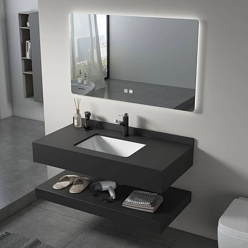 مغسلة سيراميك دورين اسود مطفي مع مراية ليد 3 قطع مقاس 100*50 سم