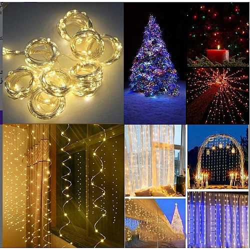 إضاءة ستائر LED ديكورية بتحكم عن بُعد– 8 أوضاع إضاءة USB