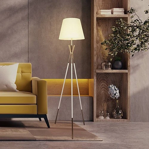  منتج ابجورة سوبر برايت طويله مصباح أرضي ثلاث ارجل بتصميم مودرن مع لون ابيض ذهبي وخامة راقية تليق بروعة مساحتك-F/B4838/WH+GD