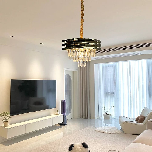 نجف علاقي كريستال ذهبي E14*5L قطر 400 ملم