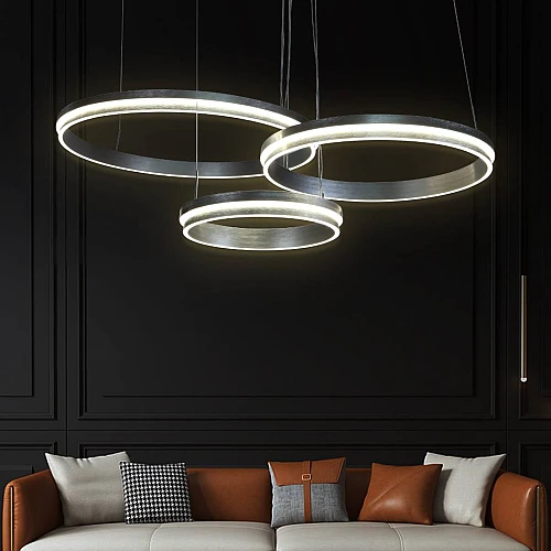 علاقي مودرن 3حلقات رمادي مع3 اضاءات 275 واط