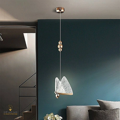 إنارة معلقة بتصميم ديكوري جذاب على شكل فراشة رومانسية اشراقة متعددة الألوان ( شمسي+ اصفر + ابيض )