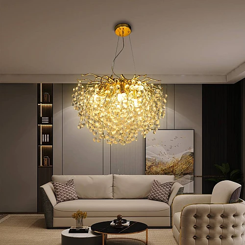 نجف مودرن ذهبي شفاف عسلي E14*10L قطر 60 سم