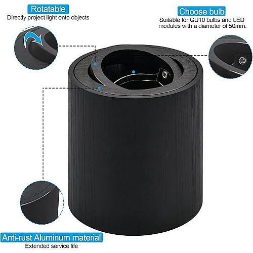  صورة منتج جرم سلندر اسود اسطواني مانع للتوهج متحرك قاعدة لمبة GU10 / قطر 80*85 ملم موديل HU8013/80*85/BK+BK