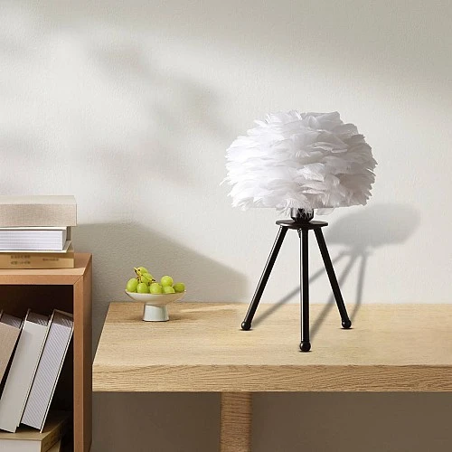  منتج ابجورة مصباح طاولة تصميم ريشة فاخرة لون الشكل اسود مع ابيض اضاءة ناعمة وجميلة-T/C5509/WH